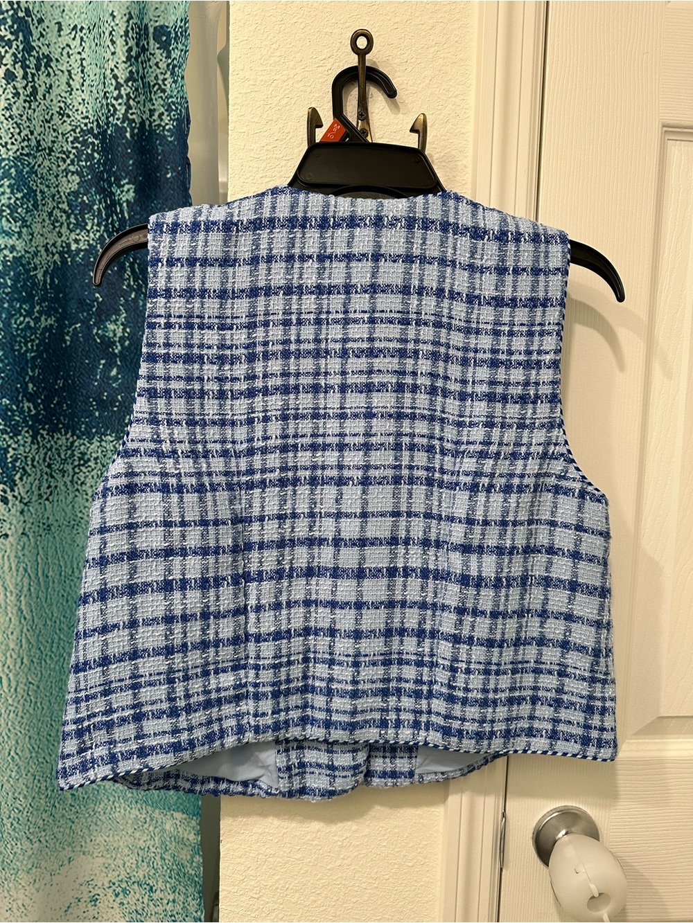 #48 Free Assembly Blue Plaid Tweed Vest with Gold Buttons - Picture 5 of 5